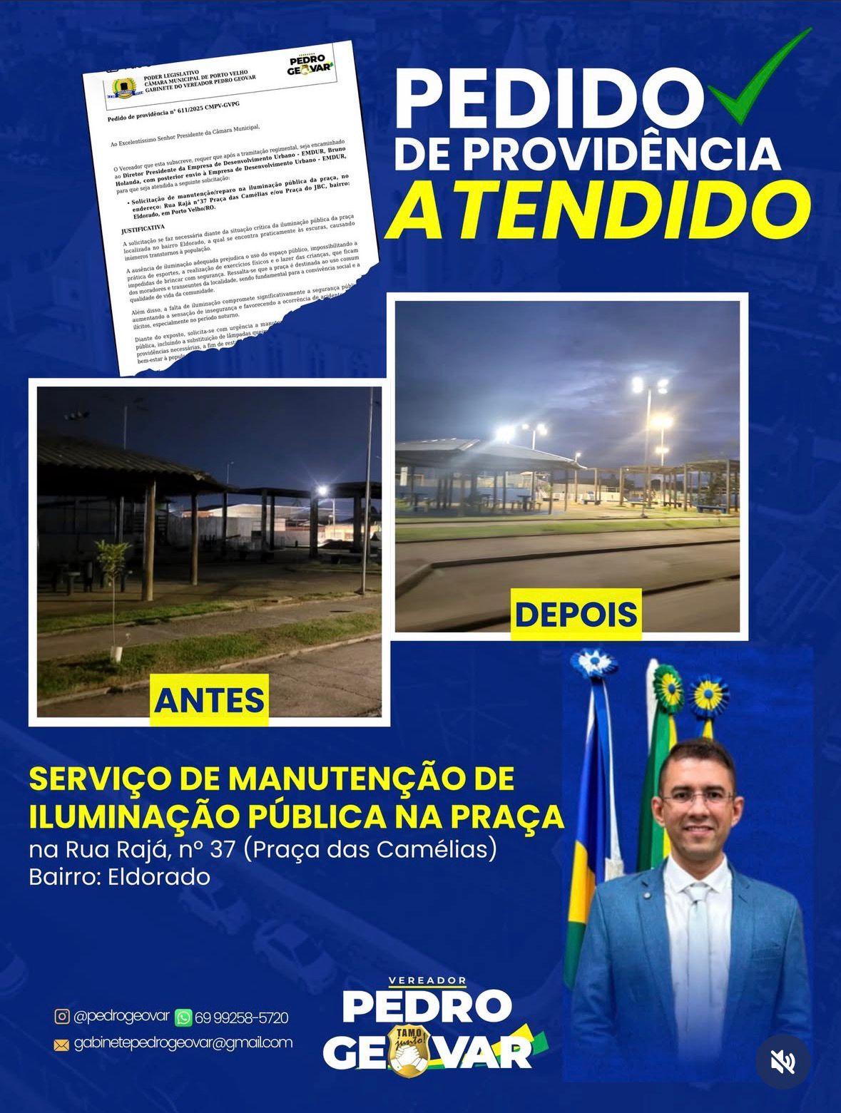 Pedido de Pedro Geovar é atendido e Praça das Camélias ganha iluminação no Eldorado