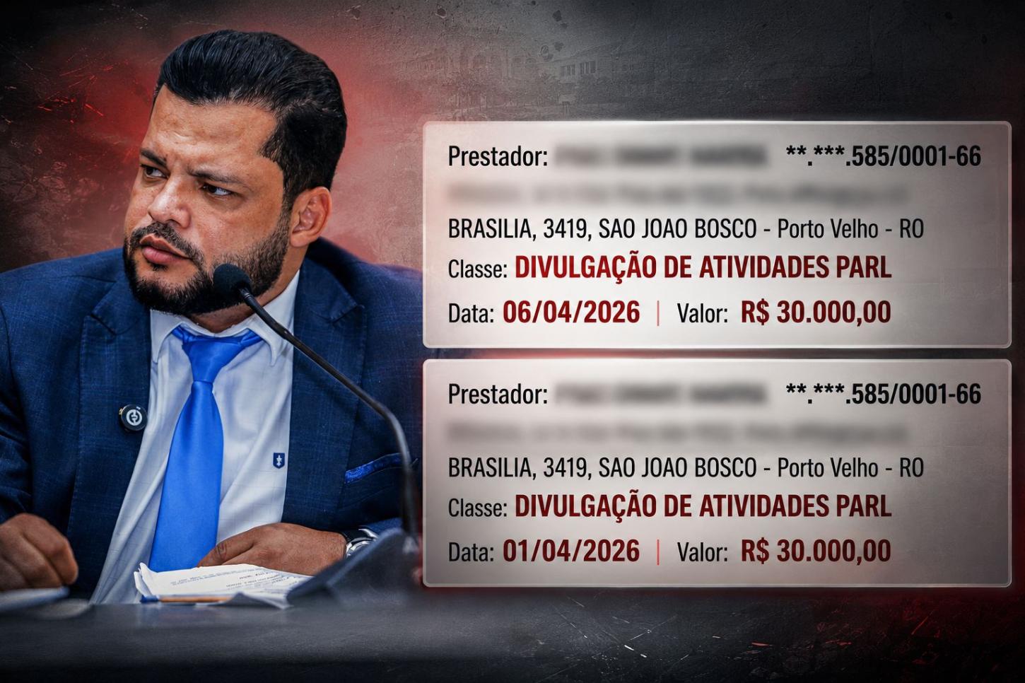 Deputado Edevaldo Neves pagou dois pagamentos de R$ 30 mil para a mesma empresa de publicidade e verba para comunicação ultrapassou R$ 85 mil apenas em março de 2026
