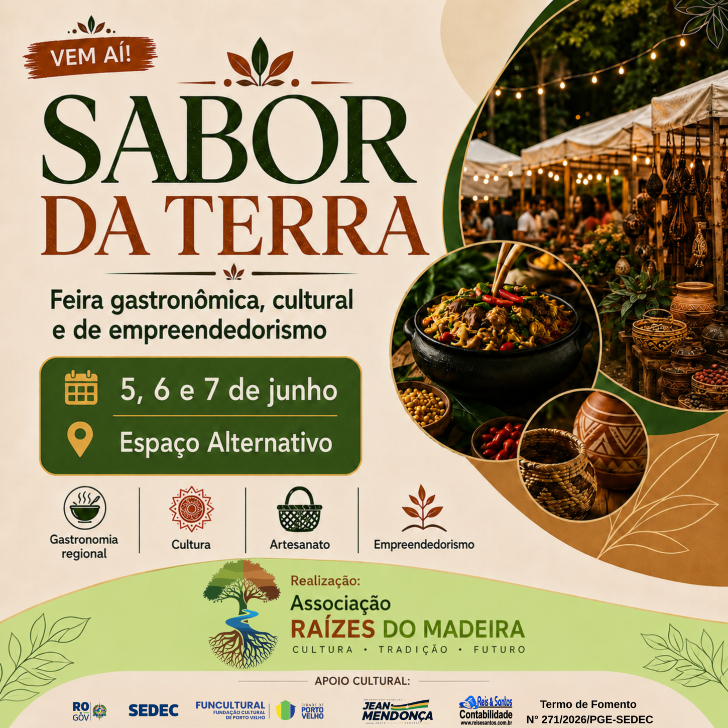 PORTO VELHO RECEBERÁ A FEIRA “SABOR DA TERRA” COM GASTRONOMIA, CULTURA E EMPREENDEDORISMO DE 5 A 7 DE JUNHO