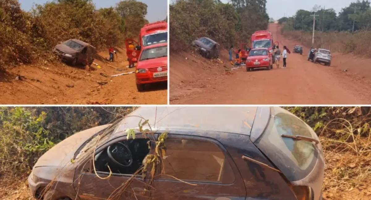 Mulher é socorrida depois de ser lançada para fora de carro em capotamento na zona rural