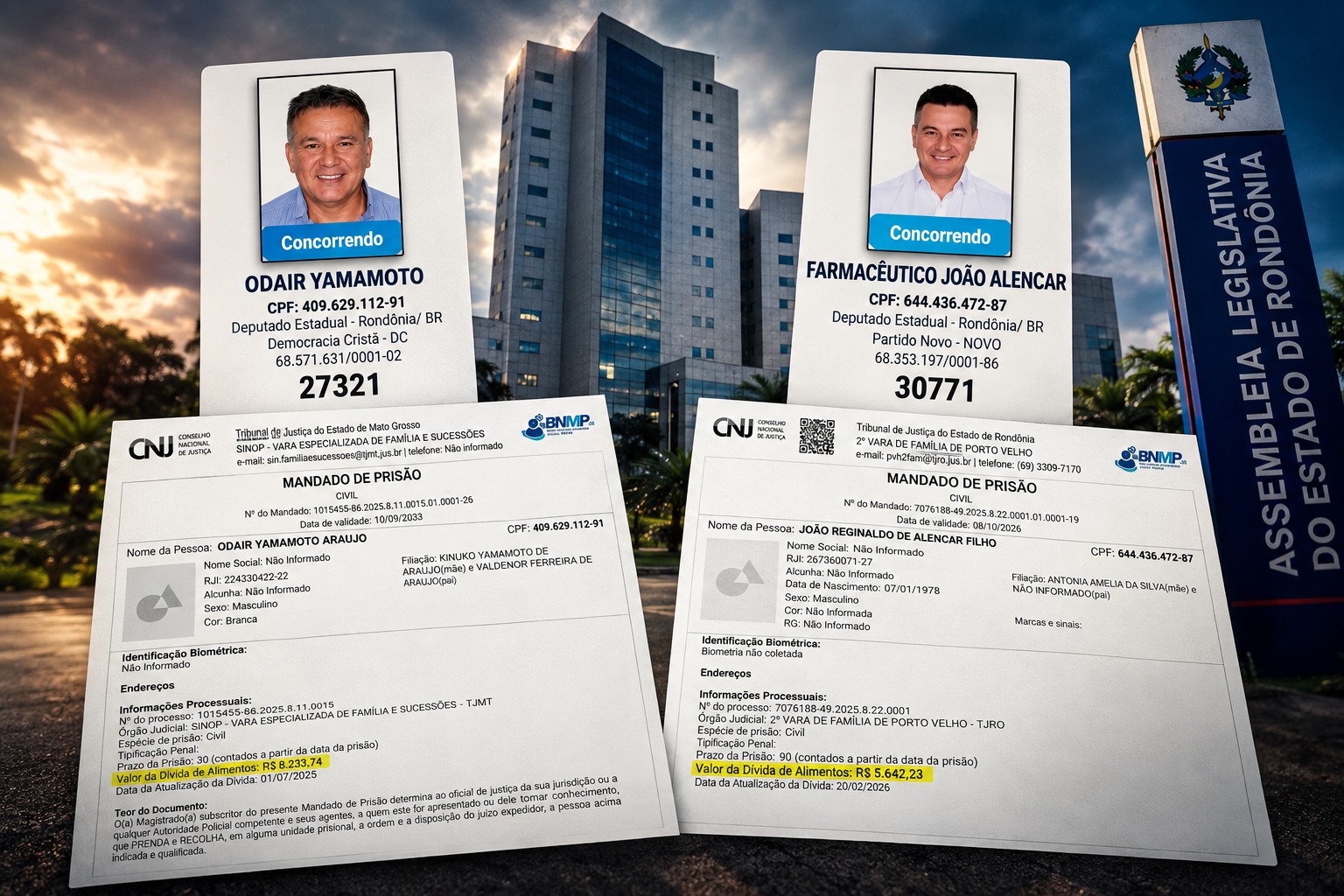 PENSÃO ALIMENTÍCIA – Candidatos a deputado estadual por Rondônia aparecem em mandados de prisão por dívida de pensão