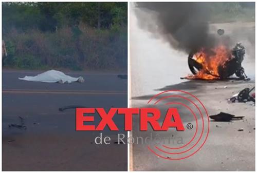 VÍDEOS: acidente entre carreta e moto deixa uma pessoa morta na BR-364 em Pimenta Bueno