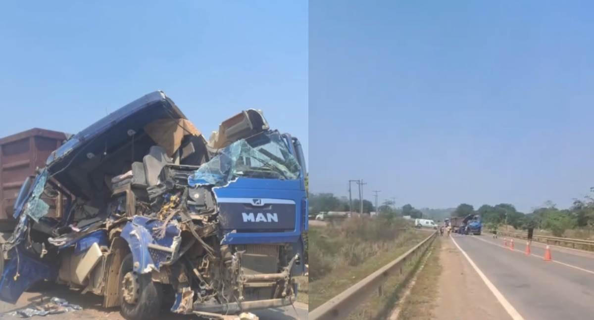 Colisão traseira entre caminhões complica trânsito na BR-364