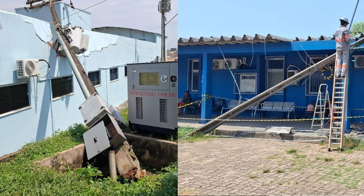 Dois postes de iluminação pública caem no terreno do Hospital Ana Adelaide em Porto Velho
