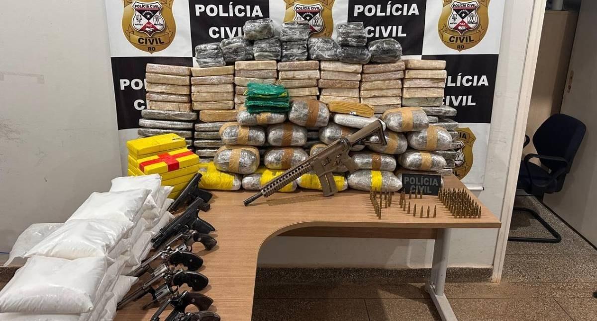 Polícia Civil apreende 146 quilos de drogas e fuzil M4 em Nova Mamoré