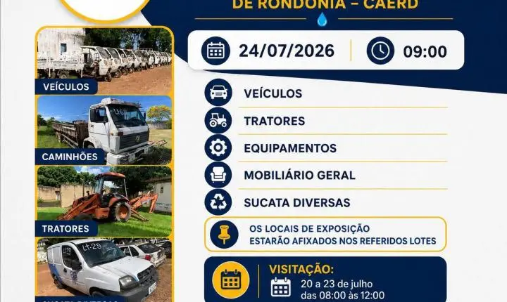 CAERD promove grande leilão de veículos, máquinas e sucatas em todo o estado de Rondônia
