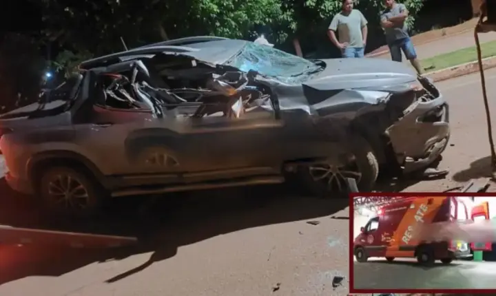 Caminhonete fica destruída após bater em caminhão em Rolim