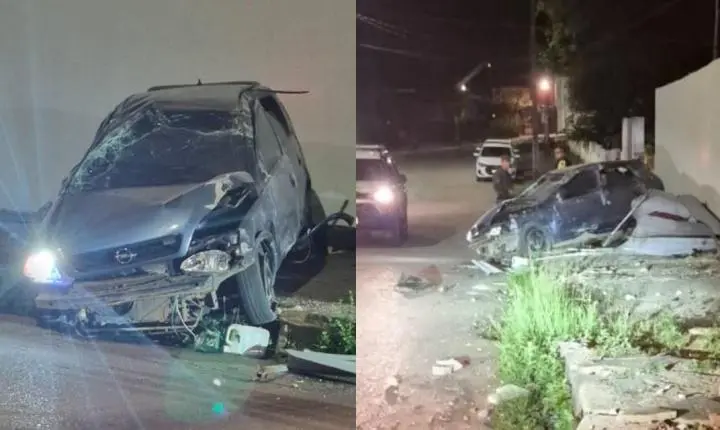 Carro capota na contramão e motorista foge no Centro de Porto Velho