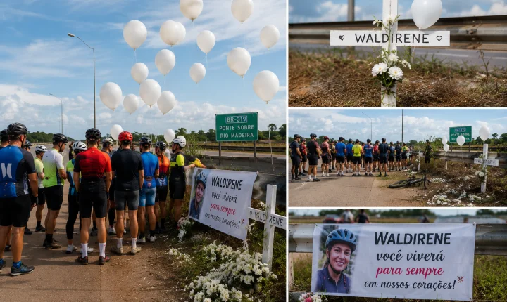 Dor sobre duas rodas: ciclistas voltam ao local onde Waldirene morreu e fazem homenagem emocionante em Porto Velho