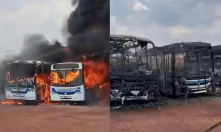 Incêndio destrói ônibus em garagem de frigorífico