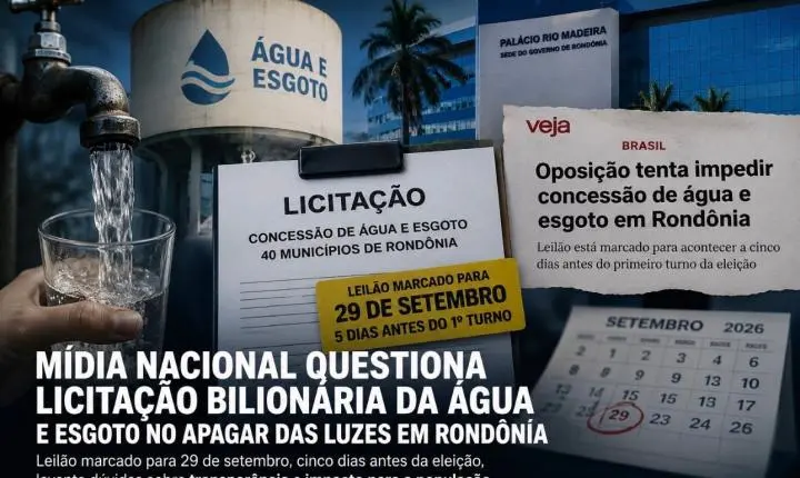 Mídia nacional questiona licitação bilionária da água e esgoto no apagar das luzes em Rondônia