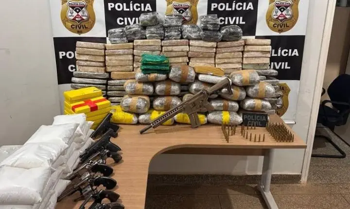 Polícia Civil apreende 146 quilos de drogas e fuzil M4 em Nova Mamoré