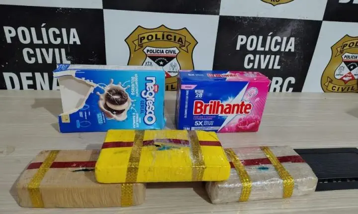 Receita Federal e Denarc apreendem três quilos de cocaína escondidos em cesta básica