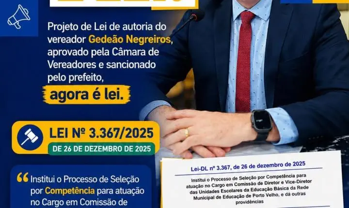 Sancionada lei de Gedeão Negreiros que institui seleção por competência para diretores de escolas