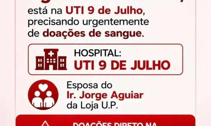 Sua doação pode salvar vidas: campanha mobiliza doadores para ajudar paciente internada na UTI 9 de Julho
