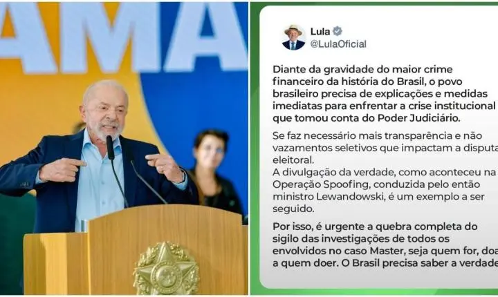 Urgente: Lula solicita abertura integral das investigações do caso Master e cobra resposta das instituições