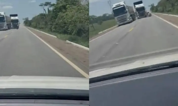 Vídeo mostra momento exato de acidente fatal envolvendo motociclista com caminhão na BR-364